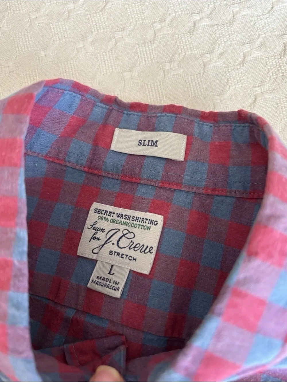 J. Crew Men's Button-Down Checked Shirt - Red and Blue Plaid Organic Cotton